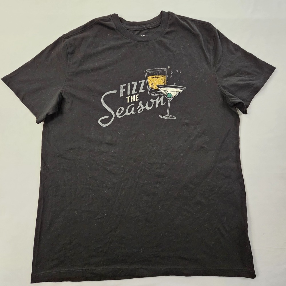 Fizz the Season Christmas Black Short Sleeve Cotton Blend T-Shirt Men's L